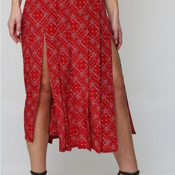 RIXO Georgia A Line Red Print Silk Midi Skirt - Picture 7 of 10
